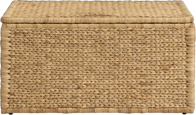 Water Hyacinth Blanket Storage Trunk, Natural, 36 x 20 x 18.5 | Metal Frame, 2 Safety Hinges, Wicker Decorative Storage Chest, Living Room Organization
