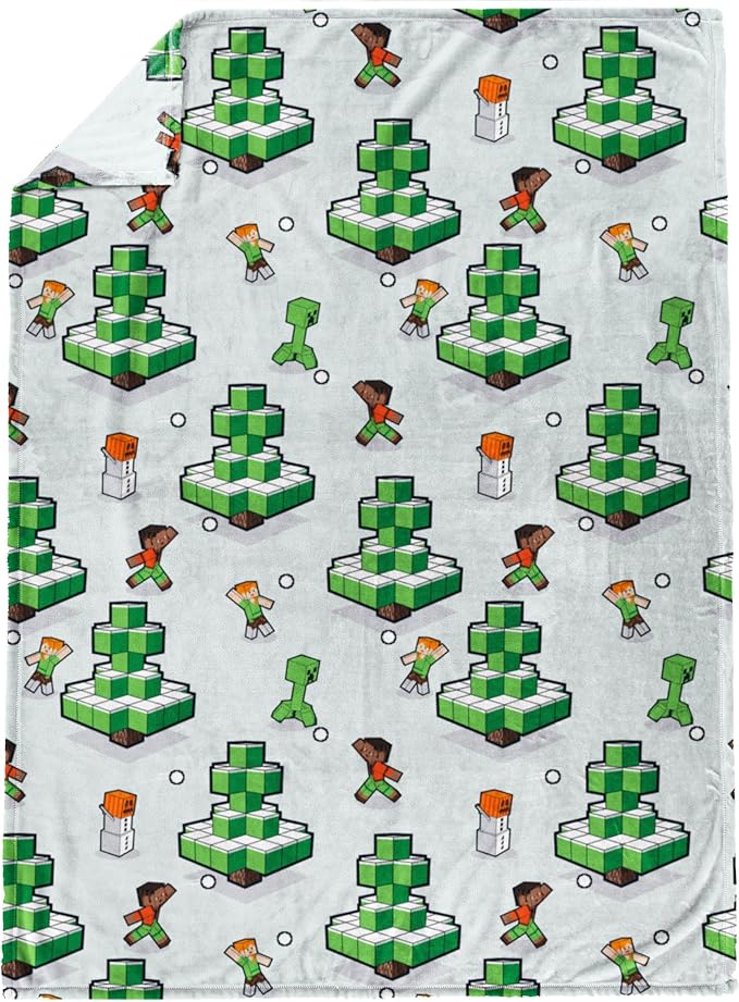 Jay Franco Kids Christmas Plush Throw Blanket – 50x70 Inches Soft & Cozy Fleece Throw for Holiday Bedroom & Couch Décor, Official Licensed Product, Green - Minecraft