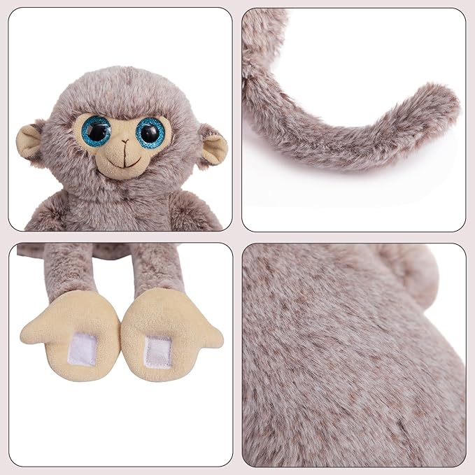 Hanging Monkey Stuffed Animal Stuffed Long Arm Monkey Plush Toy for Kids Grandchildren Friends Family Gray 17 inch
