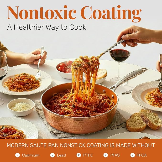 GOTHAM STEEL 4 Qt Saute Pan with Lid, Large Nonstick Skillet for Cooking, 12” Hammered Deep Frying Pan, Family Sized Pans, Ceramic Coating for Sauce, Induction Ready Oven & Dishwasher Safe, Non Toxic