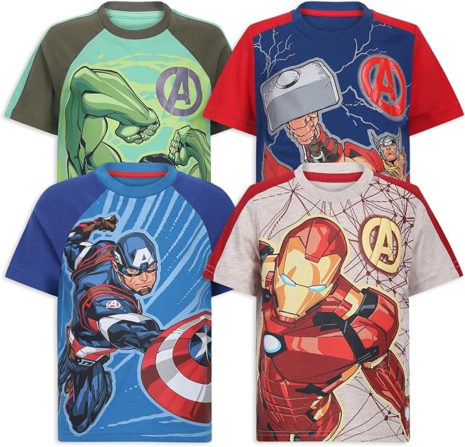 Marvel Boys' Marvel Avengers Boy's 4-Pack Superhero Short Sleeve Tee Shirt Set