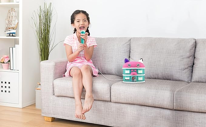Gabbys Dollhouse Karaoke Microphone with Boombox for Fans of Toddler Toys, Kids Karaoke Machine with Built in Music (Gabbys Dollhouse)