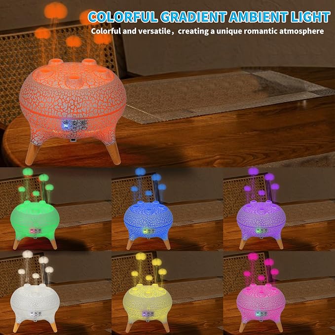 KCKJ Jellyfish Essential Oil Diffuser Sound-Activated Spray Dancing Jellyfish,250ml Aroma Air Diffuser, 3 Mist Modes & 7 Color Lights, Volcanic Lava Design for Home Bedroom(White Crack)