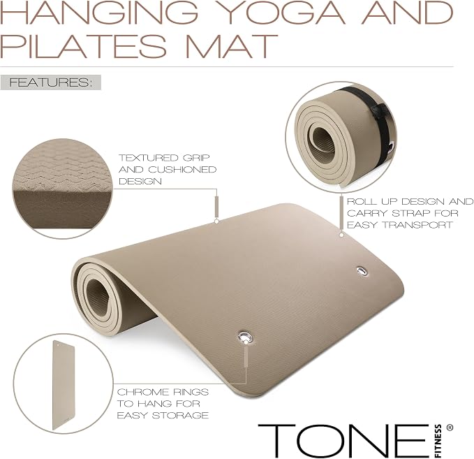 TONE Fitness Hanging Yoga Mat, Pilates Mat, Exercise Mat for Home Workouts with Carry Strap | V Pattern | Multiple Colors