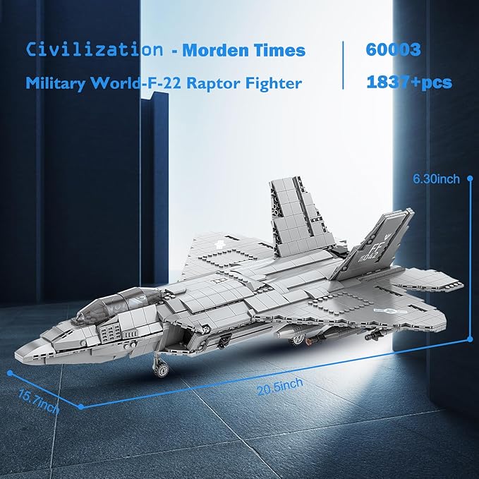JMBricklayer F-22 Raptor Fighter Jet Building Block Set, Military Airplane Toy Army Construction Sets, Toys Gifts for Kids 14+, Adults and Military Fans 60003 (1837PCS)