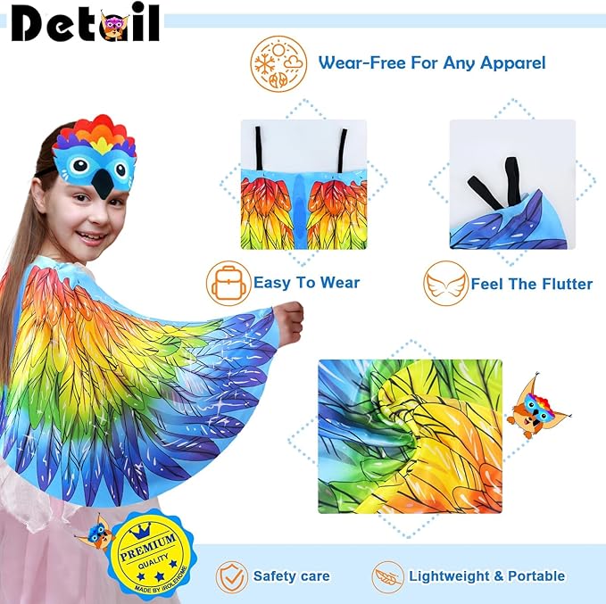Bird-Wings Parrot Eagle Costume for Kids Headbands as Toddler Boys Dress-Up Jungle Animal Toys Party Favors Gifts
