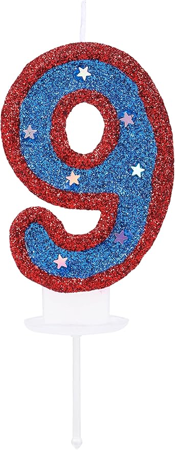Superheroes Theme Number 9 Candle for Birthday Cake, Blue Captain 9 Birthday Candle for Kid's Hero Dream Party Cake Decoration