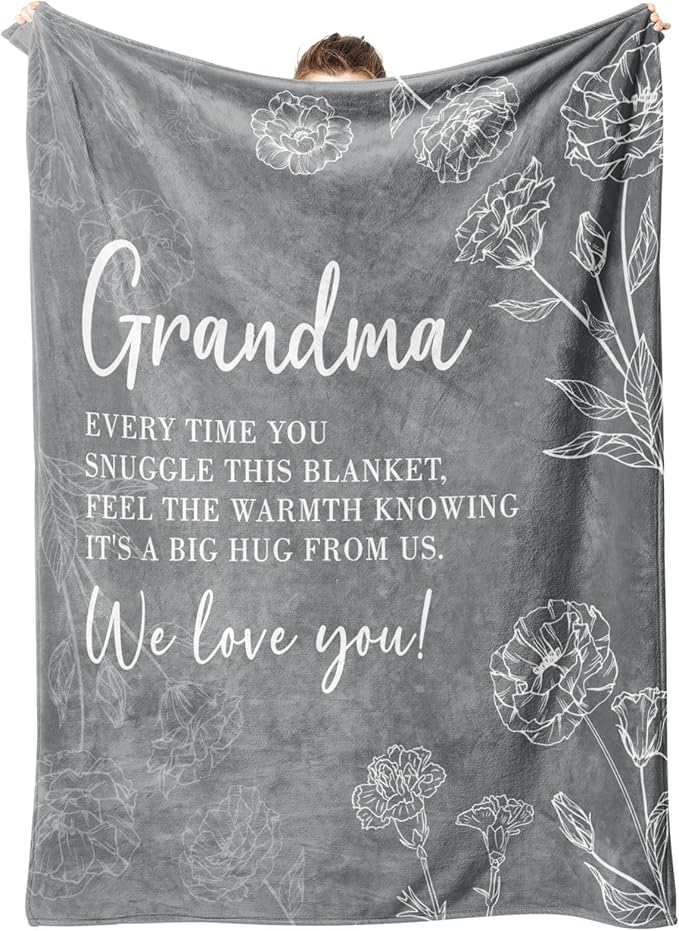 GiltGlimmer Grandma Gifts, Grandma Floral Blanket 50" x 60", Grey | Birthday Gifts for Grandma from Grandkids, to My Grandmother Soft Flannel Throw Blanket for Christmas Mothers Day