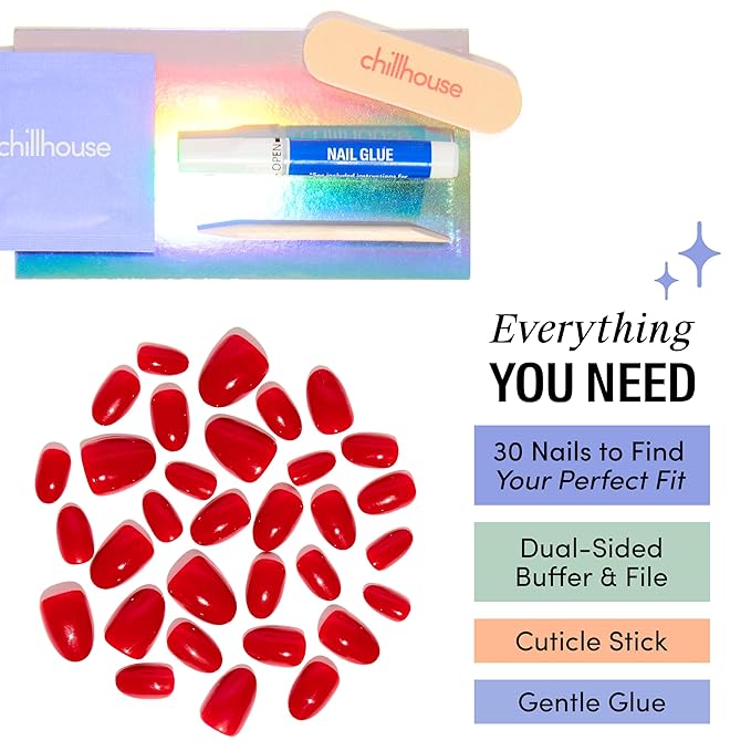 Chillhouse - Chill Tips, Press on Nails Kit - We Jamming (Oval - Short) - 30 Nail Shapes & Sizes - Up to 2 Weeks of Wear - Customizable - Reusable - Latina Founded & Women Owned - Beauty & Self Care