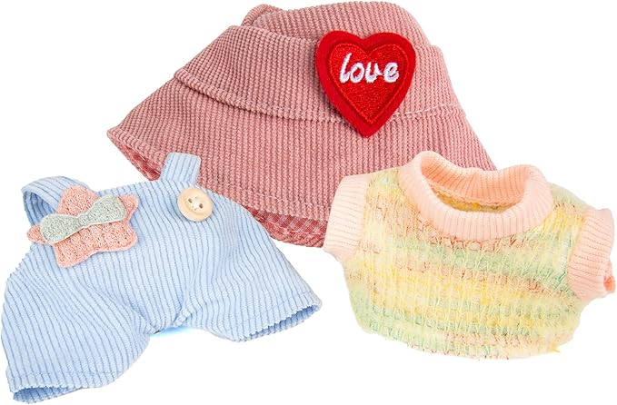 3-Piece Doll Clothes for Labubu & 17cm Dolls – Stylish Fisherman Hat Set, Kawaii Doll Outfits with Accessories for Collectors or Display - Light Blue Star (No Dolls)