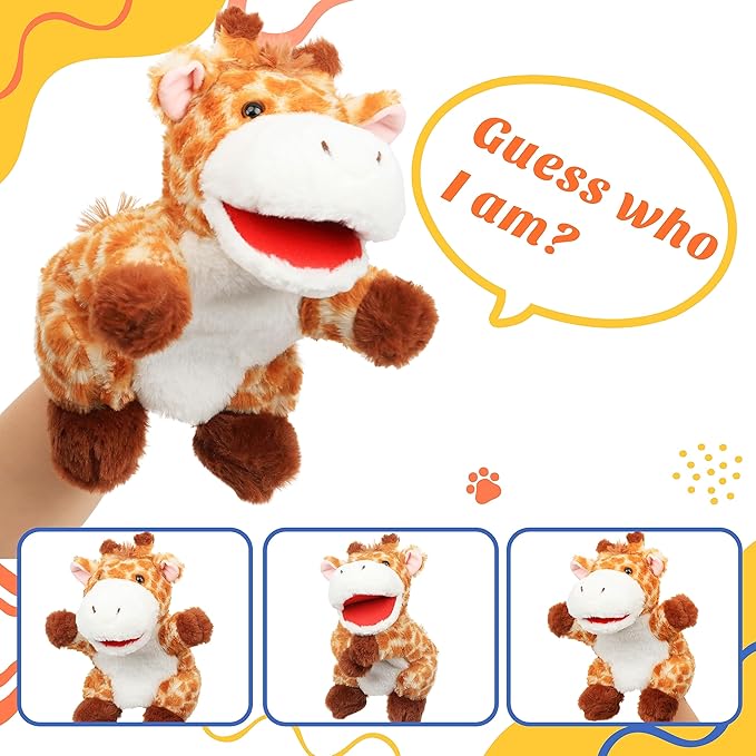 Cuteoy Plush Giraffe Hand Puppet Stuffed Animal Toy Open Movable Mouth Creative Role Play Storytelling Plushies Gifts for Kids Toddlers Birthday Christmas
