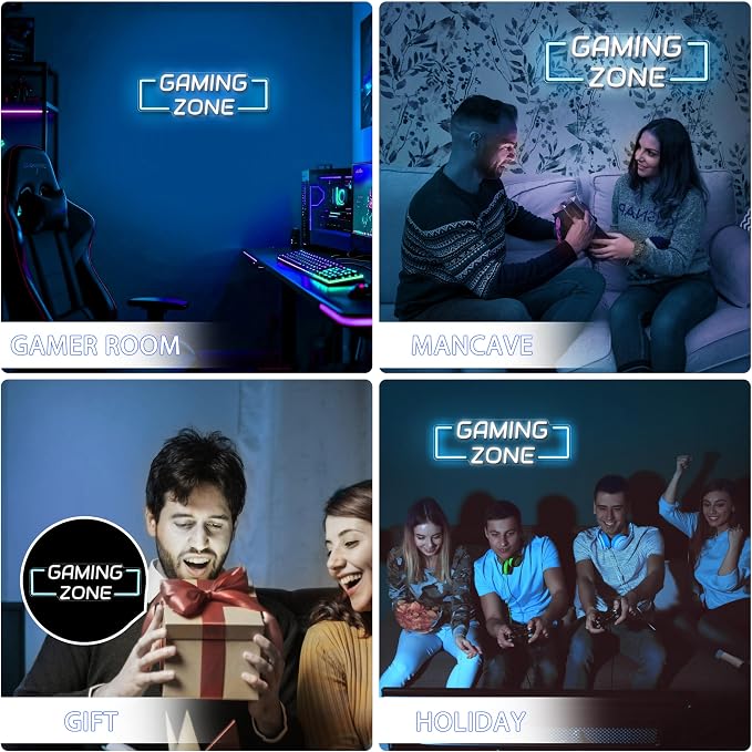 Kavaas Game Zone Neon Sign for Gameroom Wall Decor LED Light Signs - Gaming Zone Neon Sign for Teen Boy Bedroom- Best Gamer Gifts for Teenager, Kids