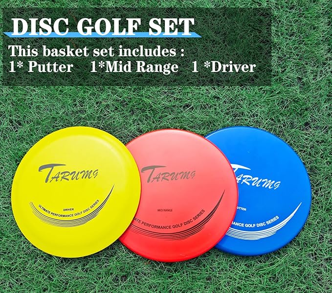 TARUMG Disc Golf Basket - Portable Disc Golf Target with Heavy Duty 24-Chains Come with Transit Bag and 3pcs Disc Golf Discs, Ground Stake -Suitable for Players of All Levels - Multi Color Available