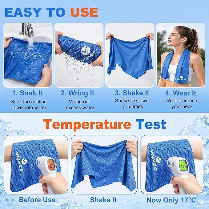 YQXCC 2 Pack Cooling Towels (47"x12"), Ice Cool Neck Towel, Soft Breathable Microfiber for Yoga, Golf, Gym, Running, Camping & Hot Weather