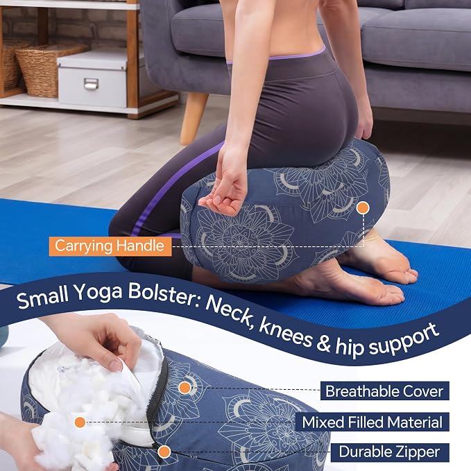MABOZOO 2-Piece Yoga Bolster Pillow, Rectangular & Crescent Meditation Cushions with Removable Cover for Restorative Yoga, Meditation Accessories for Sitting on Floor