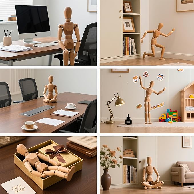 2 Pack Wooden Mannequin,12in Posable Drawing Figurines Dummy,Art Drawing Figure Model Manikin Dolls for Home Office Desk Décor Sketching Painting, Body Action Figure Artist Gifts