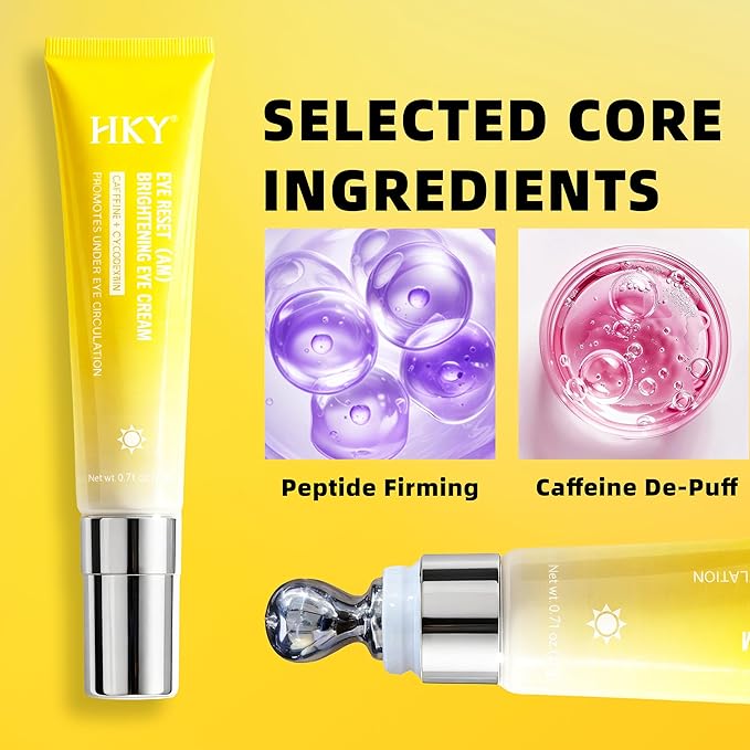 HKY Eye Cream, Under Eye Bags And Wrinkles Repair Cream Brightener, Anti Aging, Dark Circles Puffiness Under Eye Treatment With Caffeine Serum & Cyclodextrin, Morning Instant Firming