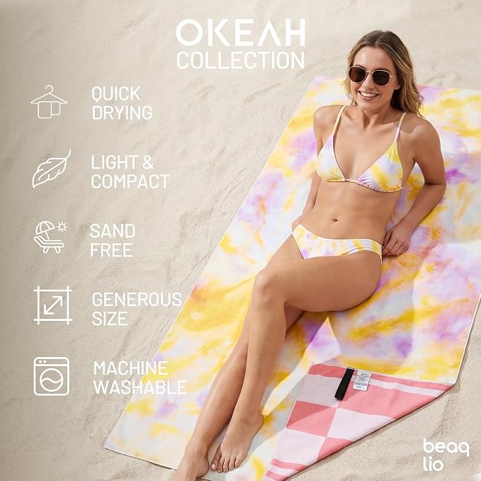 6 Pack Microfiber Beach Towel Oversized with 6pcs Travel Bag, 71 * 36 Cruise Quick Dry XL Beach Towels for Cruise Pool Yoga Gym Gift, Lightweight Absorbent Large Beach Essentials, Tie dye