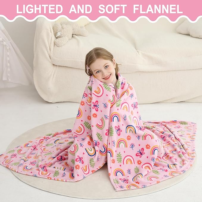 Softan Kids Throw Blanket for Girls & Boys, Warm Soft Toddler Flannel Blankets for Sofa Couch Bed， Cozy Fuzzy Plush Flannel Kids Throw Blanket for Daycare & School - Colorful Rainbow 50x60 inches