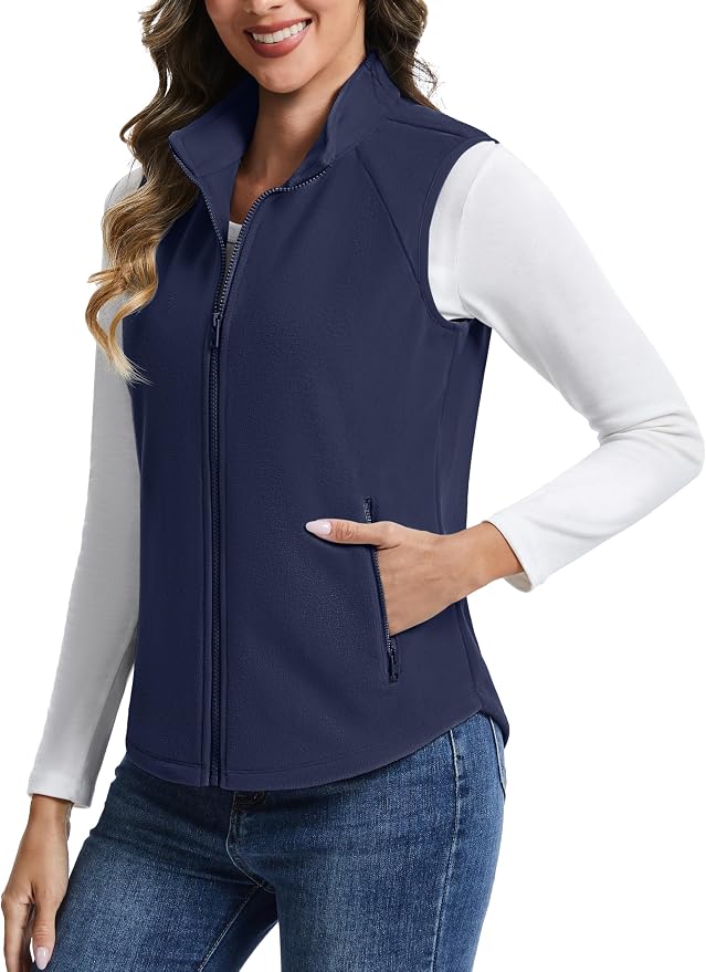 TACVASEN Women Polar Fleece Zip Up Vest with Pockets Lightweight Outerwear | Warm Thermal Sleeveless Jacket Suitable for Hiking Camping Travelling in Cool Autumn and Winter Weather