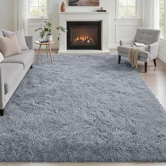 6x9 Area Rugs for Living Room Bedroom: Ultra Soft Fluffy Shag Rug Upgrade Non-Slip Non-Shedding Large Fuzzy Plush Carpet Indoor Floor Carpets for Kids Room Playroom Nursery Dorms Home Decor Light Gray