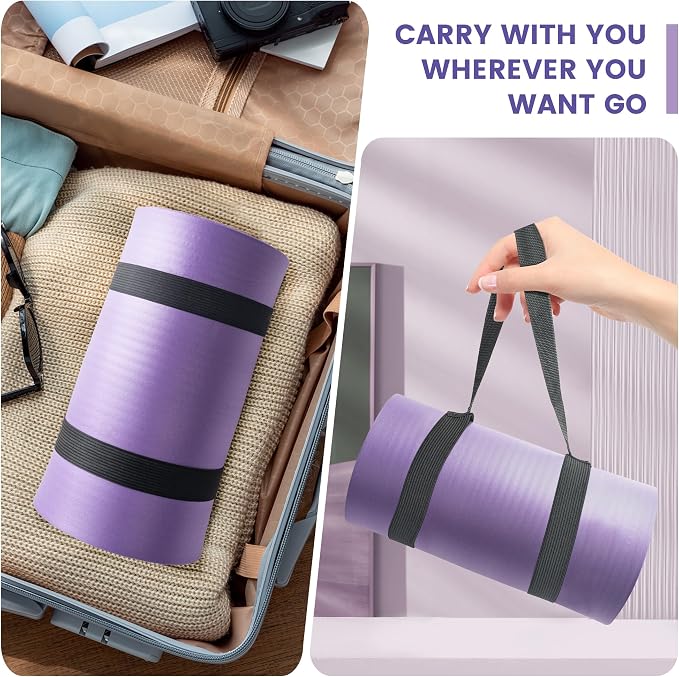 Yoga Knee Pad Cushion, 24 x 9.8 x 0.8 in Thick Mini Yoga Mat, Odor-Free NBR Workout Mat with Storage Strap, Small Exercise Mat for Yoga, Pilates, Kneeling, Planks & Home Gym