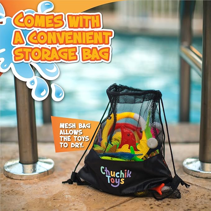 Chuchik 30 Pcs Diving Toys, Swimming Pool Toys for Kids Ages 4-8 8-12 with a Storage Net Bag. Pool Dive Toys for Kids. Pool Games, Swim Summer Water Toys. Include Diving Sticks & Pool Rings