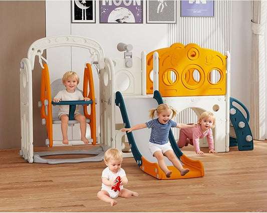 GITAWUSA 9 in 1 Toddler Slide and Swing Set, Slide for Toddlers 1-3, Kids Indoor Outdoor Playset Playground with Basketball Hoop, Telescope