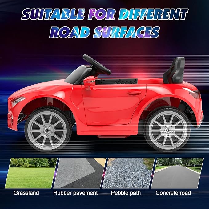 12V Kids Ride On Car with 2.4G Remote Control,Battery Powered Electric Car Ride On Vehicle Double Doors, Safety Belt,LED Light (SC-Red)
