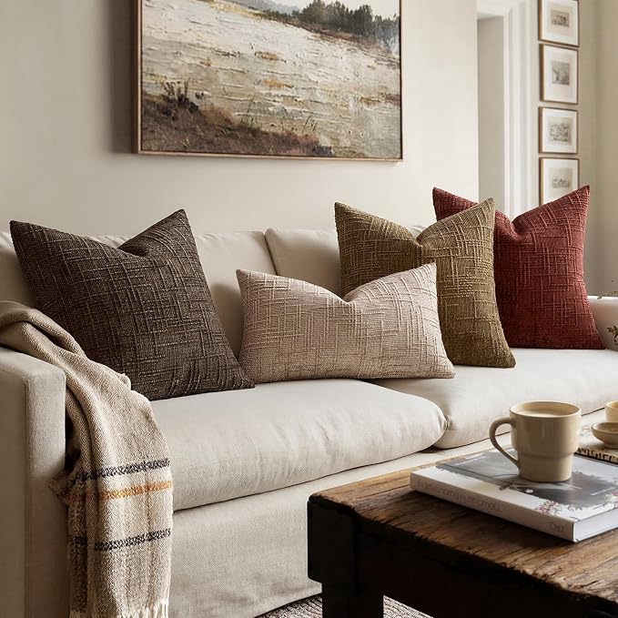 MIULEE Chenille Textured Throw Pillow Covers Reddish Brown 18x18 Set of 2 | Slubby Decorative Pillows, Boho Farmhouse Fall Home Decor, Modern Neutral Cushion Covers for Couch Sofa Bed Living Room