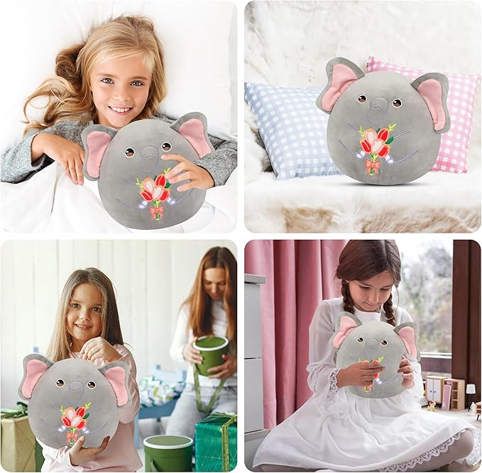 Easfan Elephant Plush Pillow Soft Grey Plush Toy Stuffed Animal Home Room Decoration Birthday Gifts for Women,Mom