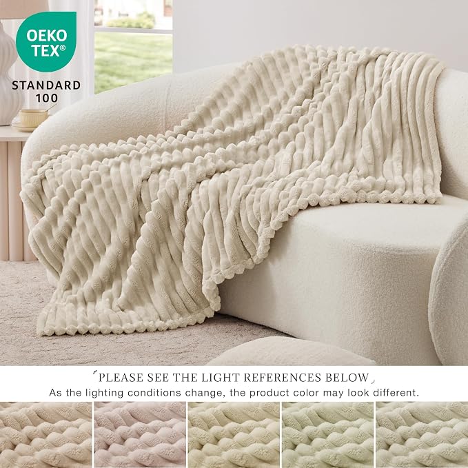 EXQ Home Gentle Soft Fleece Throw Blanket – Cozy Lightweight Blanket for Couch Bed – All-Season Warm Fuzzy Flannel Blanket for Women Mom Her – Gifts for Birthday(60"x80",Linen)