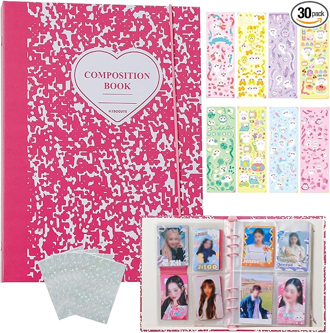 Kpop Photocard Binder 3 Inch Kpop Photocard Holder Book with 50pcs Holographic Card Sleeves & Kpop Photocard Korean Stickers, A5 Binder Photocard Album with 200 Pockets 25pcs Inner Pages