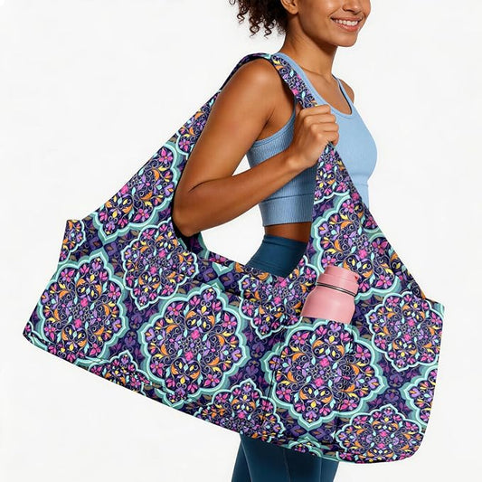 Women's Yoga Bag with Yoga Mat Carrier - Large Mat Pocket Fitness Tote for Pilates, Gym, Travel, Office & Beach