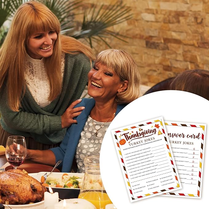 Thanksgiving Party Icebreaker Games Cards - Thanksgiving Turkey Jokes Game Cards with Answer Card for 30 Guests, Turkey Dinner Party Activity for Teens Adults Party Favor and Supplies, 5 x 7 inches