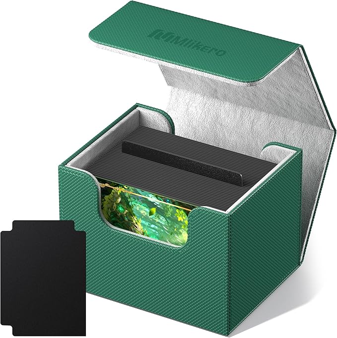 Mlikero Card Deck Box, Commander Deck Box Holds 100+ Double-Sleeved Cards with 2 Dividers, Leather Magnetic Closure Card Box Fit for MTG, TCG (Green)