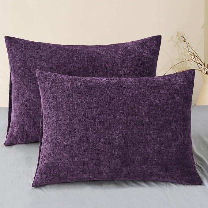 CaliTime Decorative Standard Throw Pillow Covers 26 X 20 Inches Plum Purple | Pack of 2, Cozy Chenille Cushion Cases for Sofa Bed Living Room Farmhouse Home