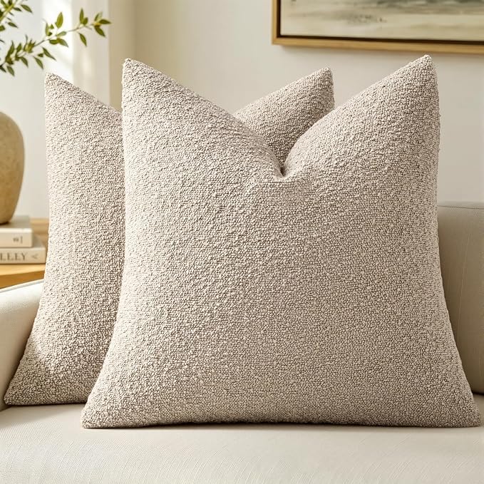 MIULEE 24x24 Decorative Euro Sham Boucle Couch Pillow Covers Oatmeal | Set of 2 Textured Neutral Throw Pillow Covers, Accent Solid Pillowcases, Sofa Living Room Home Decor