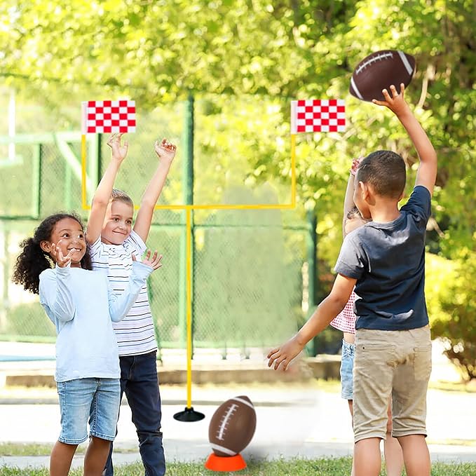 6 Pack 9" Mini Inflatable Rubber Footballs Party Favors, Small Peewee Size Footballs for Kids, Junior Outdoor and Indoor Games - Sports Balls Playground Ball with Pump and Kicking Tee