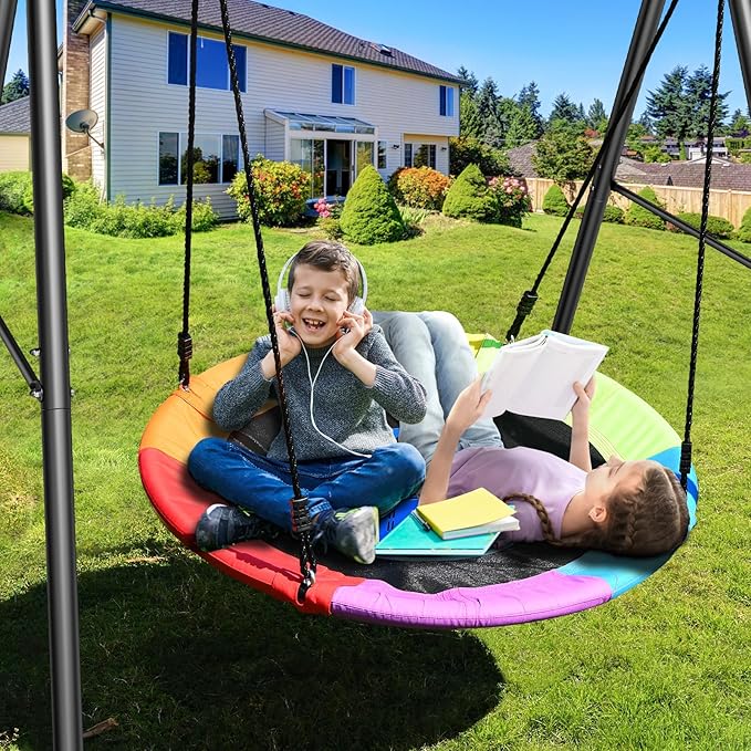 Trekassy 440lbs Swing Set with 40 Inch Saucer Tree Swing and Heavy Duty A-Frame Metal Stand (Multicolor) （Patented）