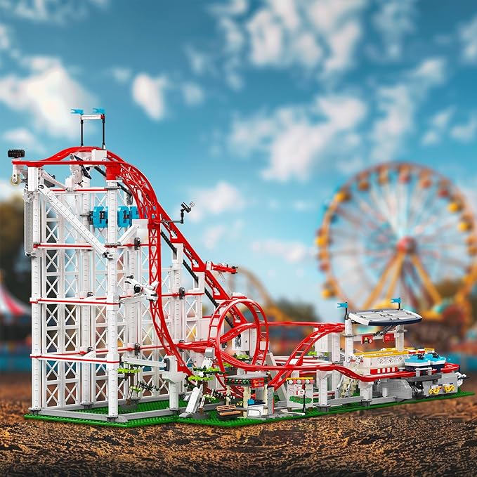 Roller-Coaster Building Set, Motorized Electric Train Track, City Amusement Park Model Toy for Boy Girl Ages 6 7 8 9+, Birthday Gifts for Adult Kid Teen, Theme Construction Collection 3646pcs