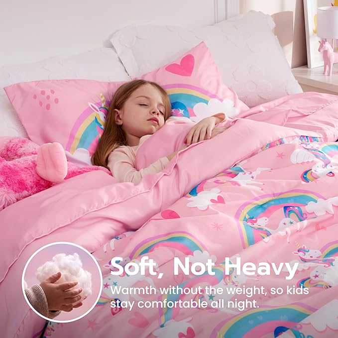 Joiedomi Kid Twin Comforter Set 5 Piece Unicorn Rainbow Bedding Set for Boys/Girls Super Soft Microfiber Bed in a Bag with Comforter Sheets Pillowcase & Sham