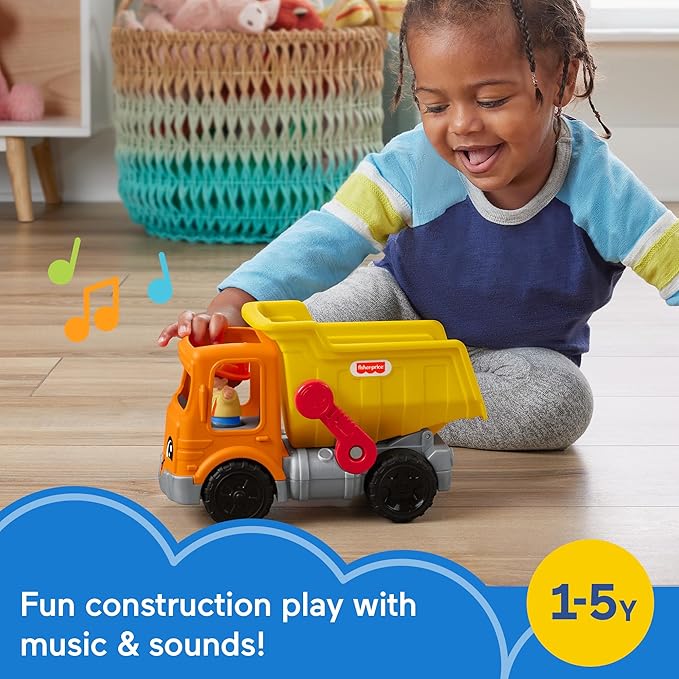 Fisher-Price Little People Toddler Construction Toy Work Together Dump Truck with Music & Accessories for Pretend Play Kids Ages 1+ Years