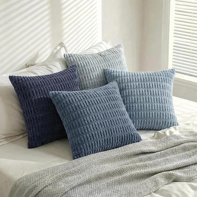 Fancy Homi 4 Packs Decorative Throw Pillow Covers for Living Room Couch Bed, Modern Farmhouse Boho Home Décor Accent Cushion Case, 24" x 24", Blue Series
