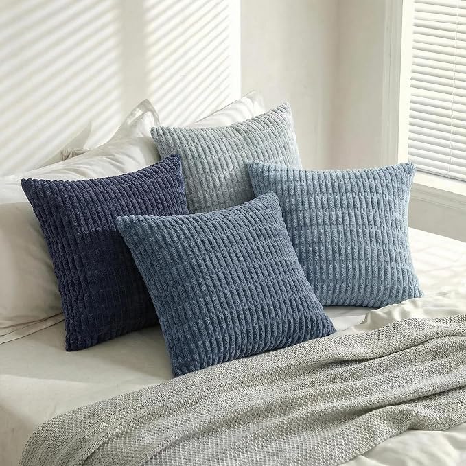 Fancy Homi 4 Packs Decorative Throw Pillow Covers for Living Room Couch Bed, Modern Farmhouse Boho Home Décor Accent Cushion Case, 18" x 18", Blue Series