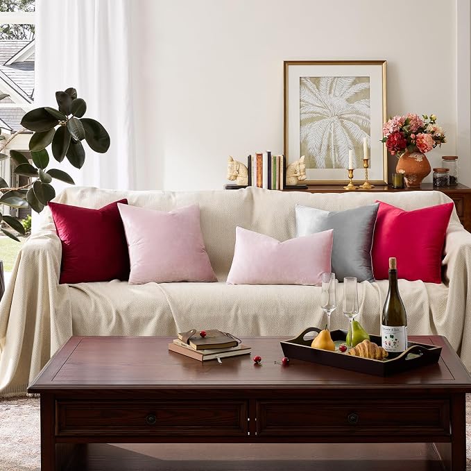 GIGIZAZA Sweet Lilac Velvet Throw Pillow Covers 18x18 Pack of 2 | Decorative Pink Pillows for Couch Sofa,280gsm Soft Textured Fabric,Modern Square Pillowcases,Luxury Cushion Covers