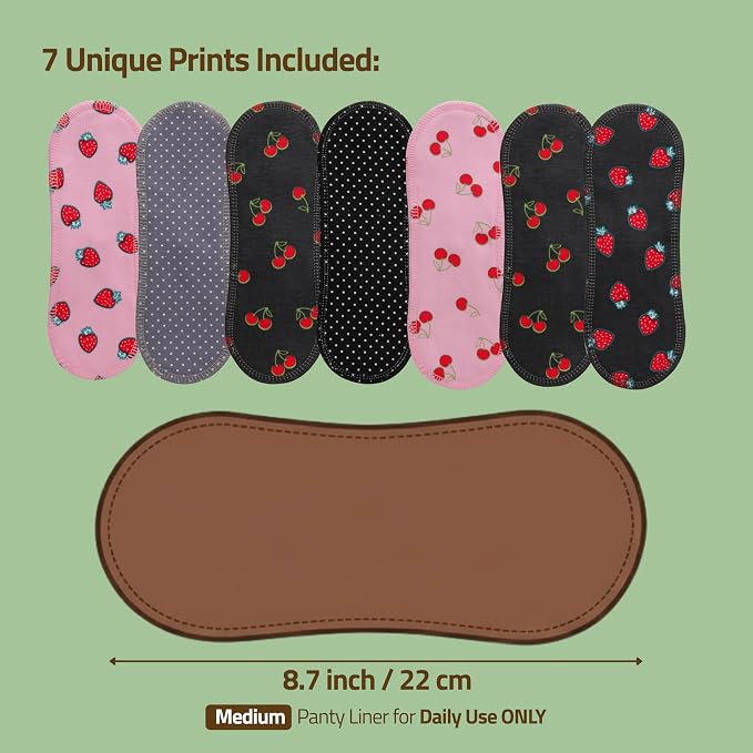 Made in EU - Ultra-Thin Reusable Panty Liners (Medium, 7-Pack) – High-Temp Washable Cloth Panty Liners for Women – Durable & Breathable Organic Cotton Keeps You Fresh & Dry for Daily Vaginal Discharge