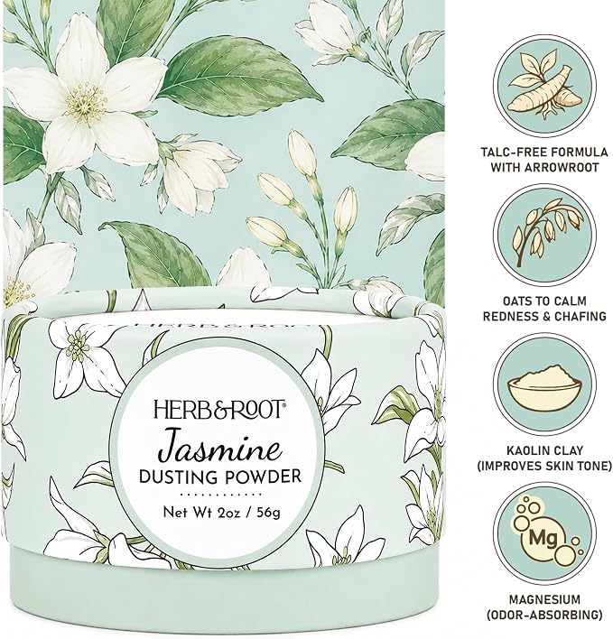 Jasmine Dusting Powder (2 oz Travel Size) – Talc-Free Body Powder with Arrowroot & Magnesium for Odor & Moisture – Soothing Anti-Chafe Powder for Underarms, Bra Line & Body – Made in USA