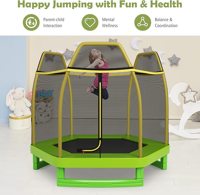 Giantex 7 Ft Trampoline for Kids, Heavy Duty Steel Frame Small Mini Toddler Trampoline, Great Gifts for Boys Girls, Outdoor Indoor Kids Trampoline with Net, for Age 3-8