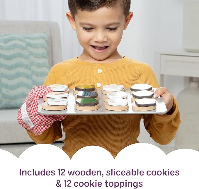 Melissa & Doug Slice & Bake Cookie Set with Wooden Play Food, Colorful Toppings & Play Kitchen Accessories, Preschool Learning Toys for Girls & Boys 3+